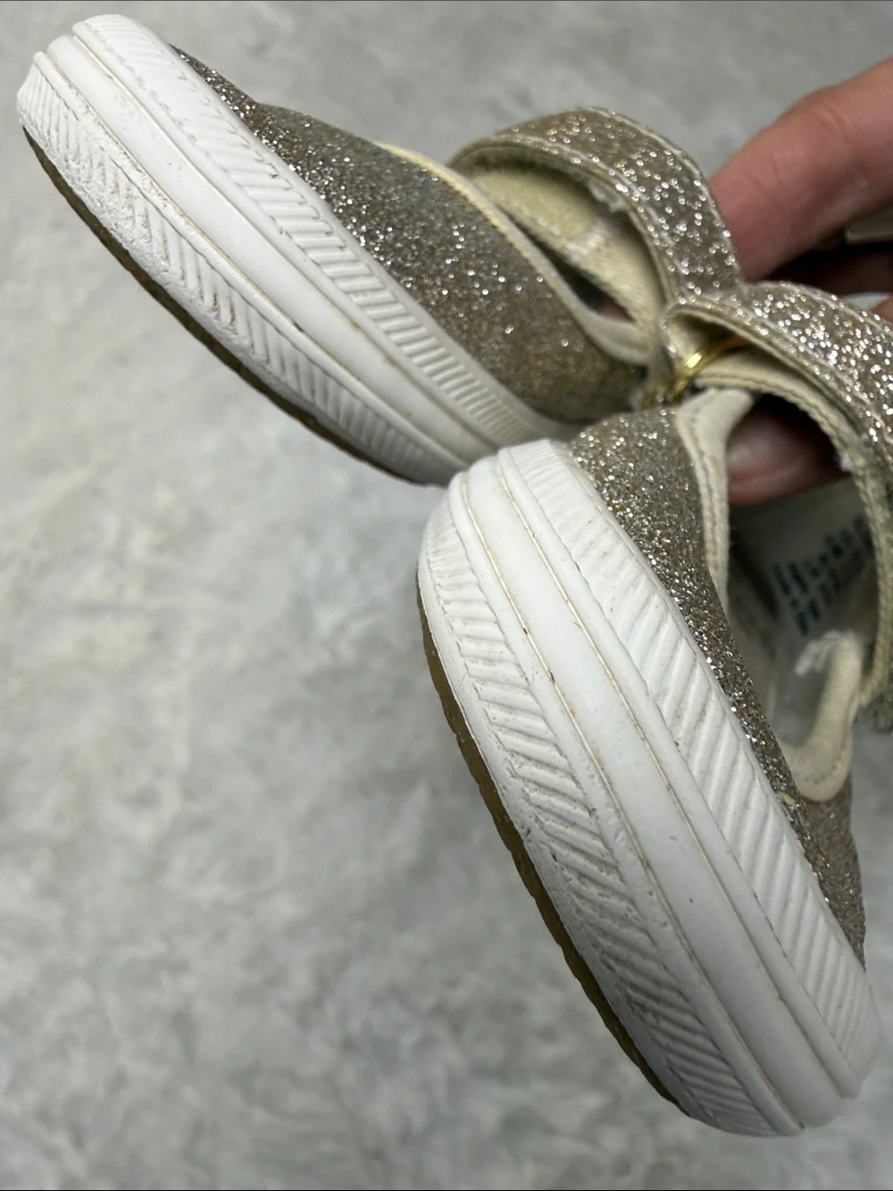 Keds x Kate Spade Sloane Toddler Mary Jane Shoes 5.5M Champagne Gold Glitter Bow